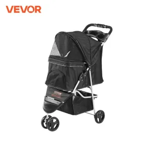 VEVOR Poussette pour Chien 35lbs à 3 Roues, Poussette Rotative Noire pour Animaux de Compagnie, avec Pédale Avant, Panier de Rangement et Porte-Gobelet pour Chiens en Voyage