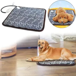 Tapis chauffant pour animaux – Tapis chauffant pour chien à température réglable – Tapis chauffant électrique étanche – 3,9 vitesses – Minuterie – Fournitures pour sommeil de chien.
